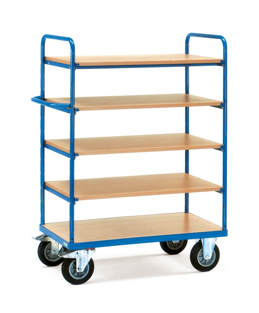 For Demand mtpiec5p4 F 502 Chariot avec plateau, 5 étagères, 269 mm, 569 mm, 869 mm, 1169 mm, 1469 mm étagères, 99 kg Poids, 1200 mm x 800 mm plate-forme
