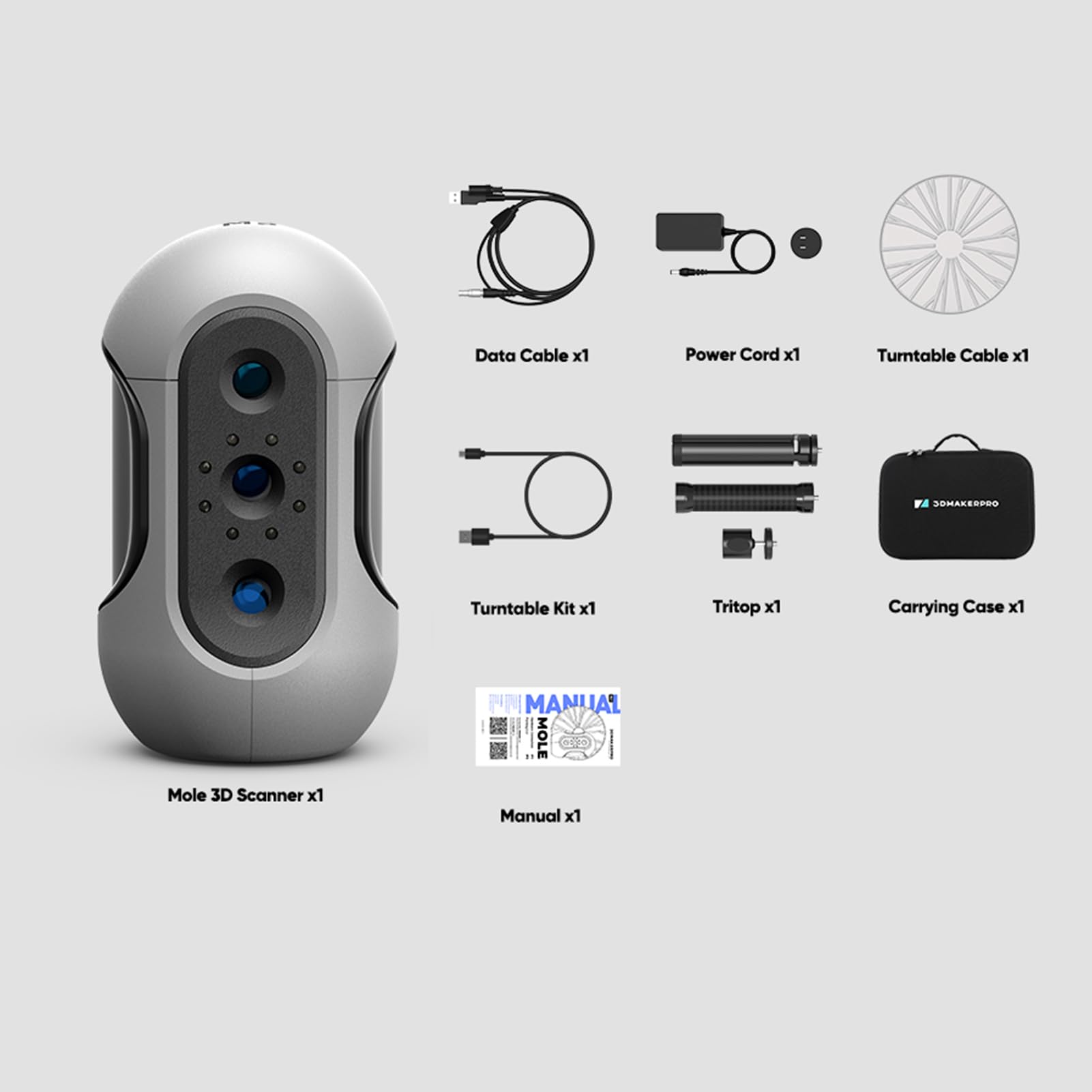 Mole Handheld 3D Scanner High Precision 0.05mm for Realistic Scanning Turntable 15-1