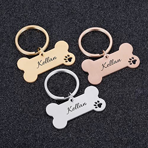 Personalisiert Hundemarke Knochen Haustier ID Tag Pet Tags mit Pfoten aus Edelstahl mit Gravur für sehr kleine Hunde und Katzen oder Welpen Adressanhänger inkl. Schlüsselring | beidseitig GRAVIERT