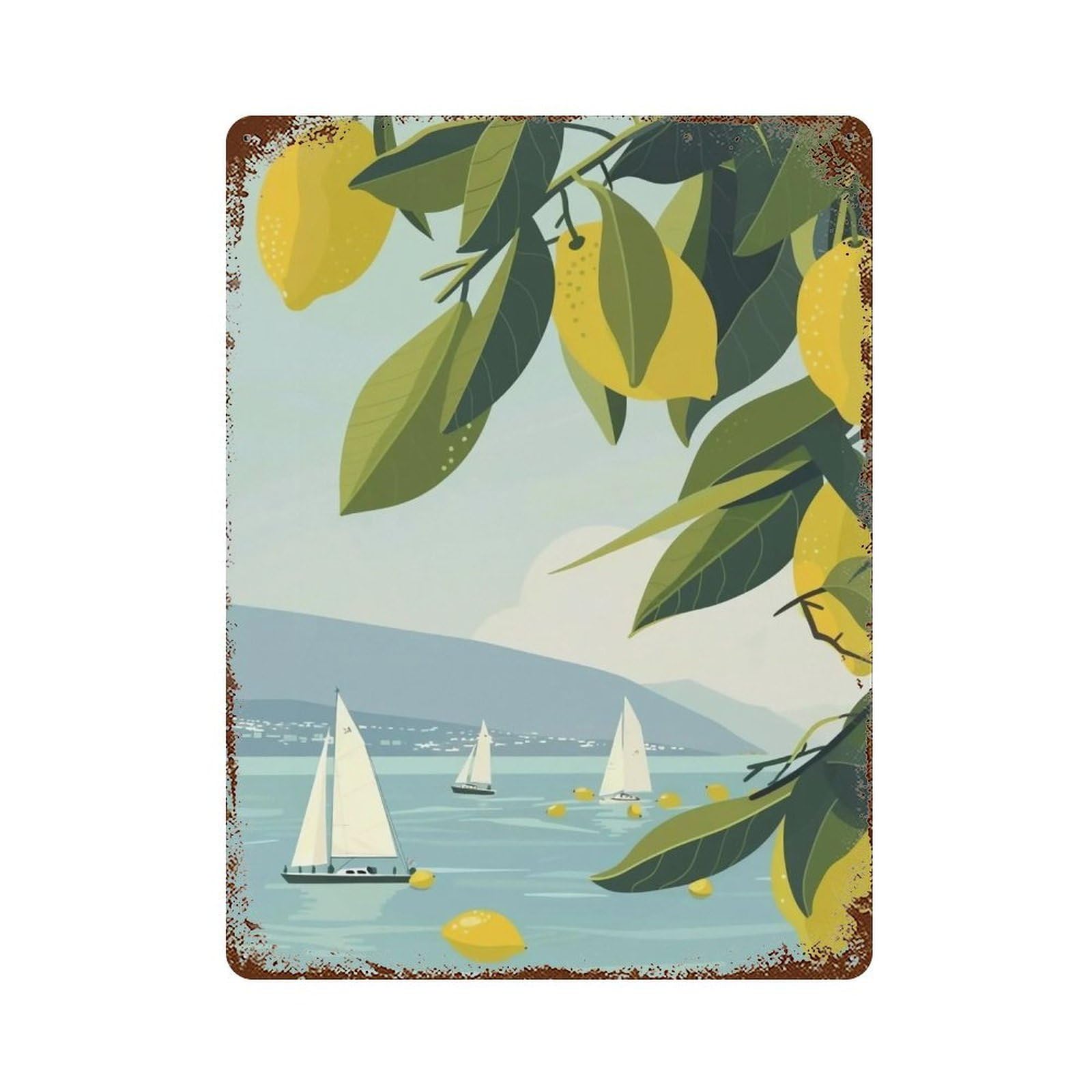 Wujhgrsg Style Soft Sky Blue Minimal Citrus Seaside 02 Wall Art Retro Iron Vintage Metal Tin Sign Poster Modern Decor For Home Cofffee Club Bar Shop 40X30cm
