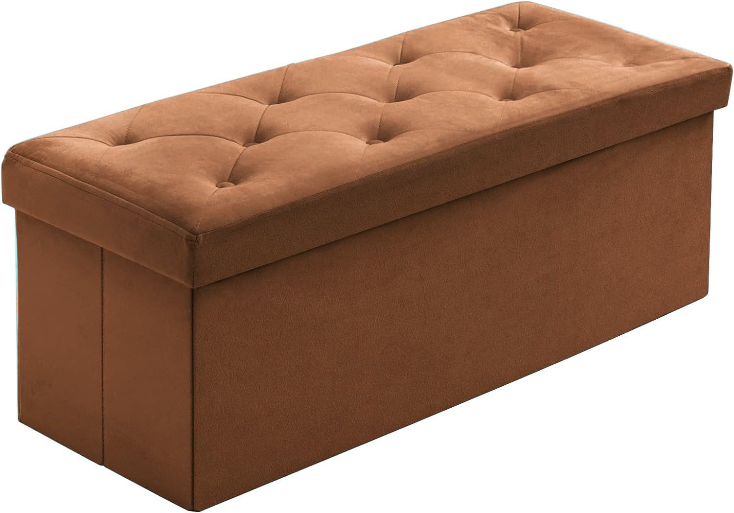 A406 Folding Ottoman Storage Box with Lids Pouffe Seat Stool Foot stool Storage Unit Bench Foot Rest Stool 38cm Grey Black Beige Green (Brown-Velvet.76cm) — image 1