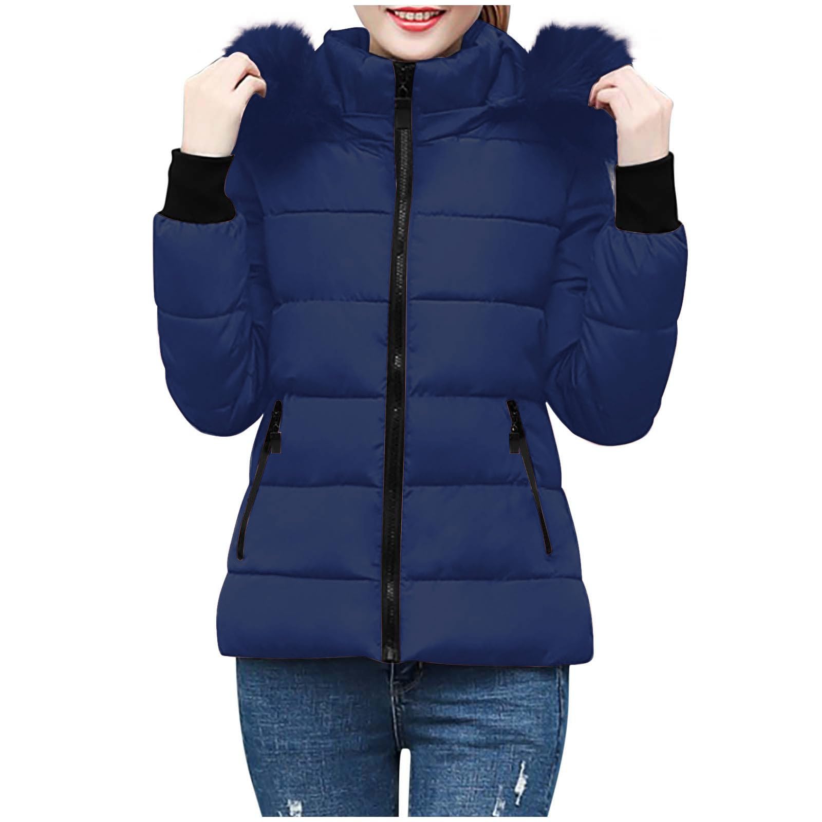 Abrigos de Invierno para Mujer Cálido Chaqueta Acolchada Mujer con Capucha Desmontable Gruesa Chaquetas de Algodón de Invierno Talla Grande Abrigo Exterior de Felpa con Bolsillos Caliente Cazadora