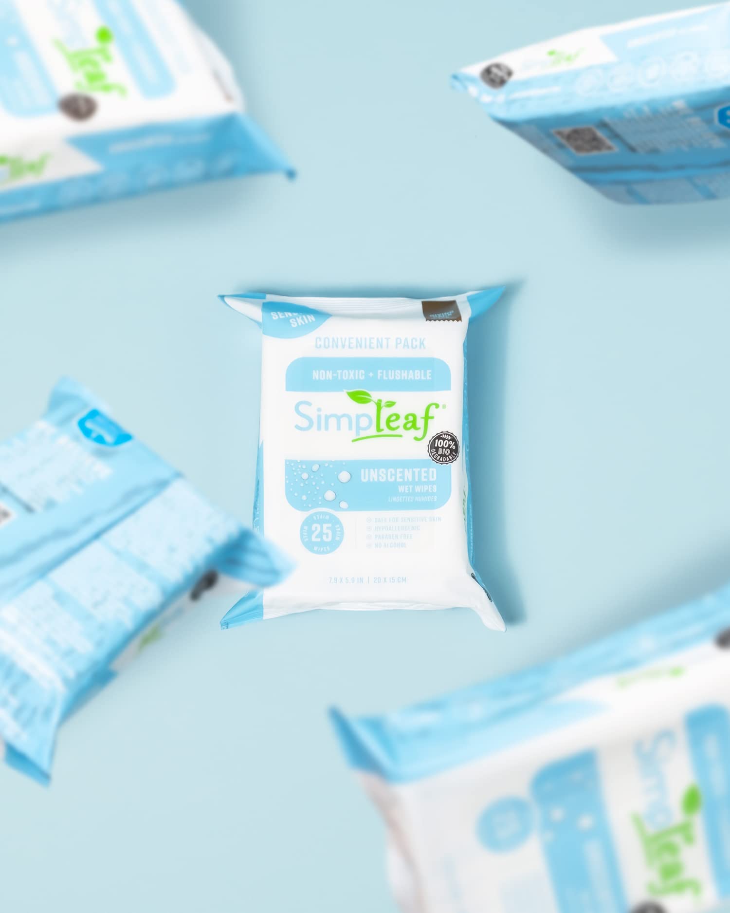 Simpleaf Salviette umidificate lavabili, ecologiche, prive di parabeni e alcool, ipoallergeniche e sicure per pelli sensibili, formula di aloe vera inodore (25 pezzi), 16 confezioni, grandi