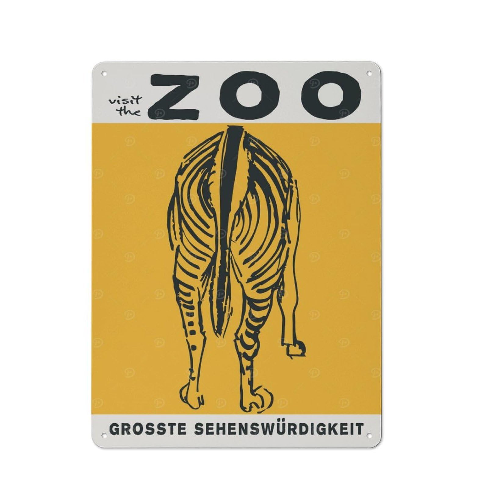Junmoney Style-23 Metal Plaque 40X30cm With Zoo Poster - Zebra For Hallway Wall, Rustic Decor, A Metal Wall Feature For Hallways And Entrance Areas