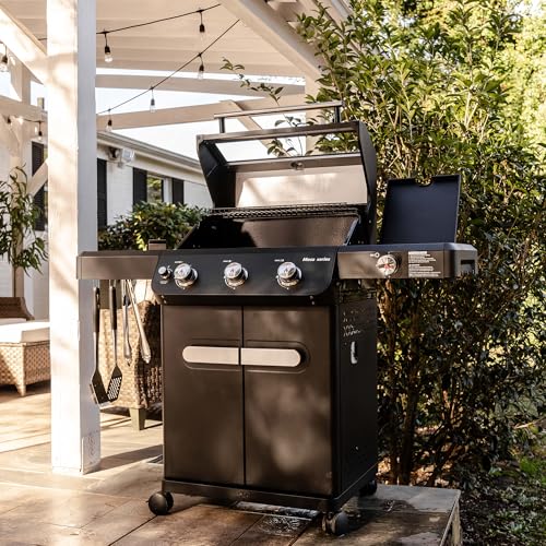 Image of Monument Grills Mesa Series, 3+1 Outdoor Barbecue Stainless Steel Propane Gas Grill, 3 Burners & 1 Side Burner 48,000 BTU Patio Garden Grill with Knob Controls, Mesa325, Black