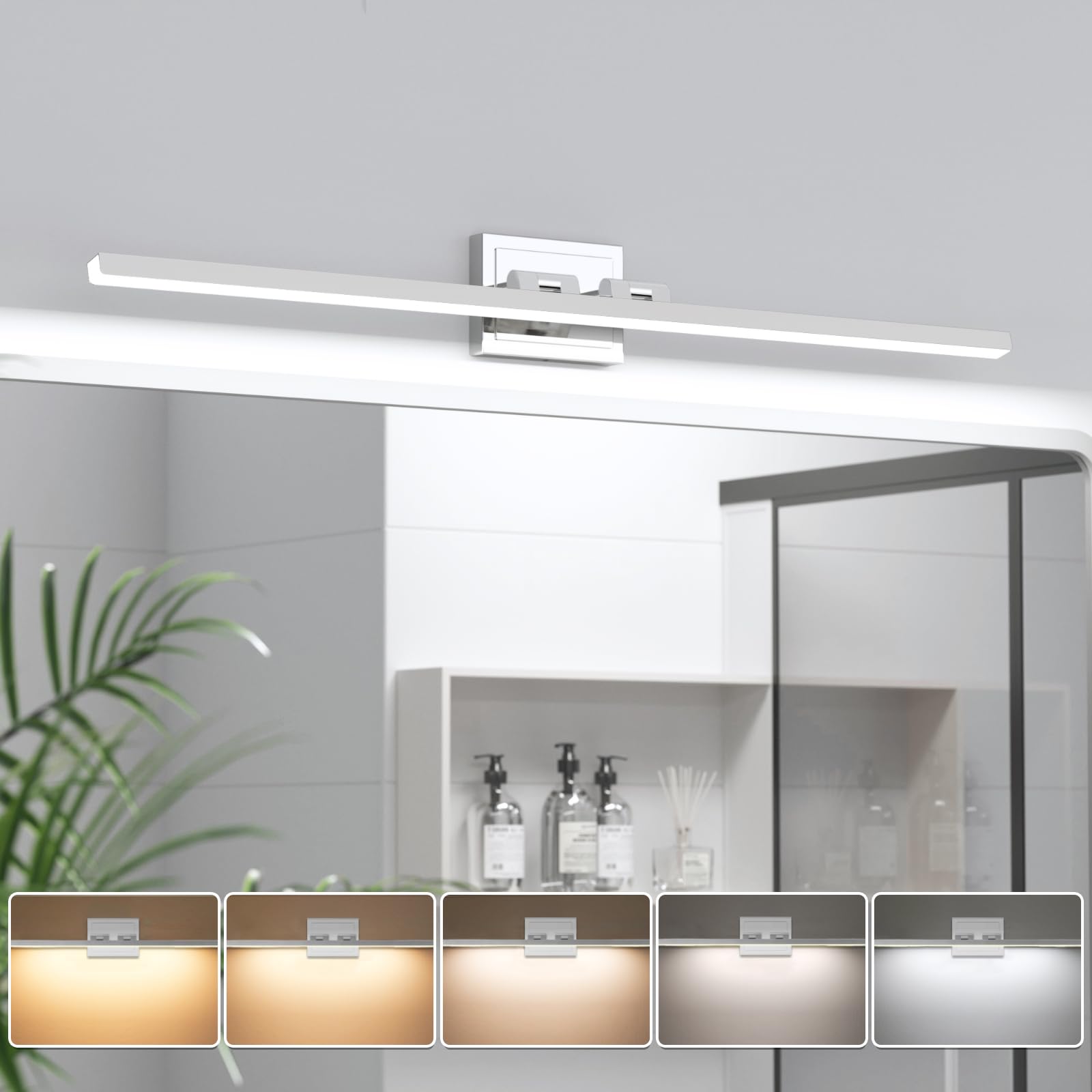 VOLISUNModern Bathroom Vanity Light 39.4 inch, Rotatable, 24W Dimmable 5CCT Led Bathroom Light Fixture Over Mirror, Chrome Vanity Light for Bathroom Mirror Cabinets-ETL Certificated