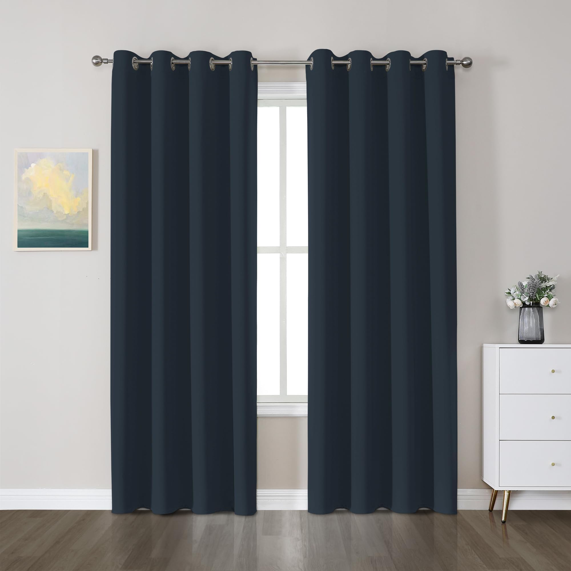 Rideau Occultant 2 Pièces 140x225cm, Rideau Thermique Isolant Anti Froid et Chaleur Tenture Opaque à Oeillets Lumiere Anti UV Decoration Chambre Maison Salon Intérieurs