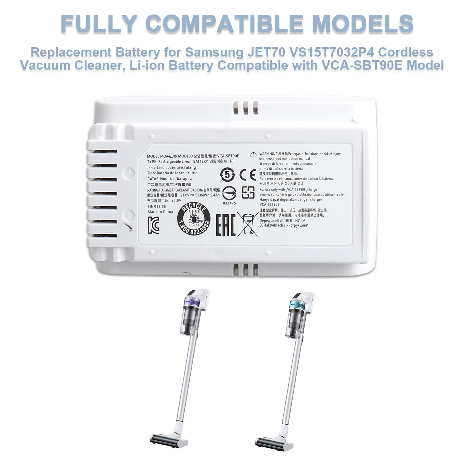 Batterie de Remplacement MXJFYY 21,6 V 3000 mAh pour aspirateur sans Fil Samsung JET70 VS15T7032P4, Batterie Li-ION Compatible avec Le modèle VCA-SBT90E