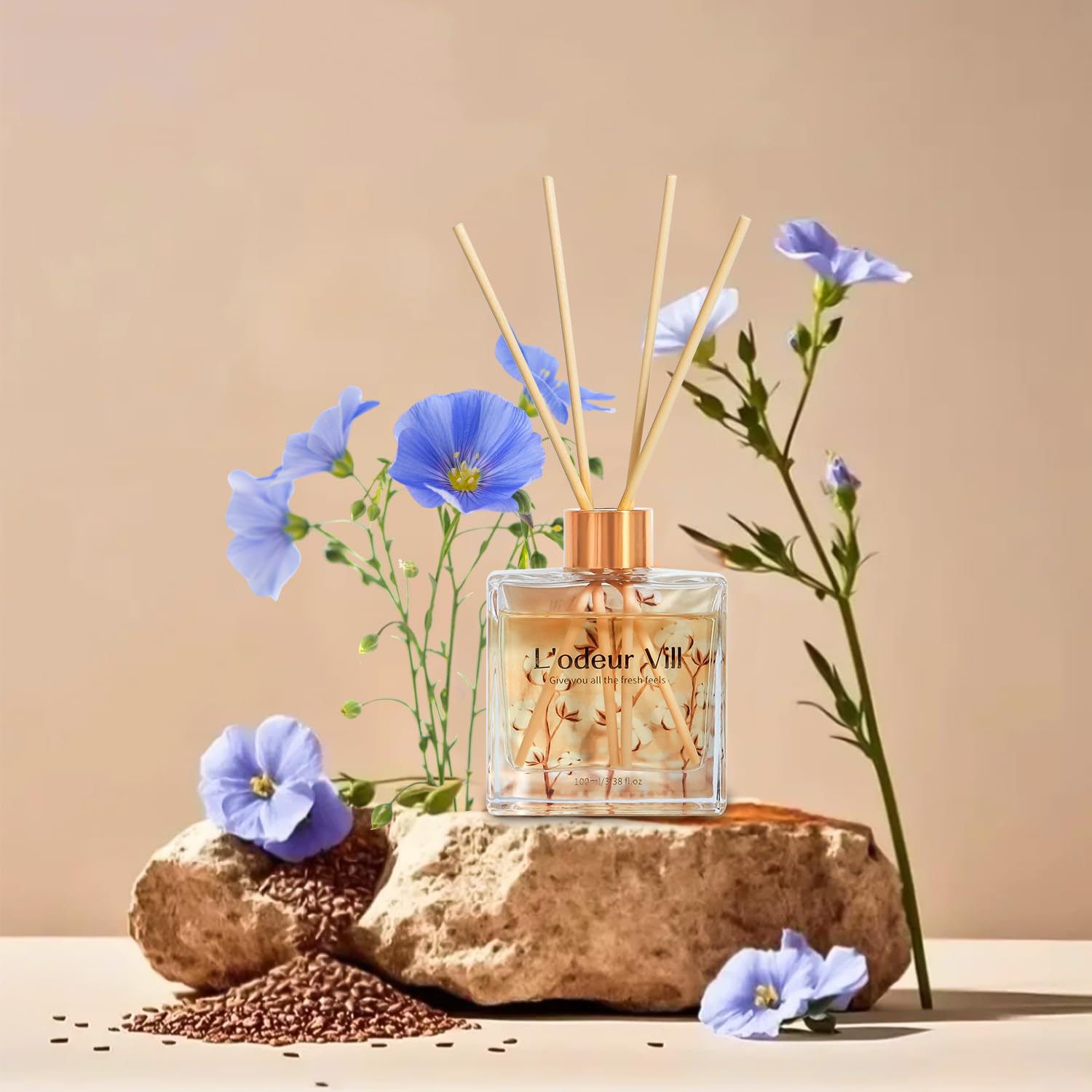 L'odeur Vill Profumatore per Ambienti, Lino Profumatore per Ambienti con 6 Bastoncini di Fragranza, Diffusore di Fragranze per Bagno, Appartamento, Decorazione Della Casa, 100ml