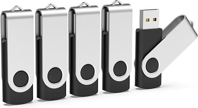 TOPESEL 5 Pack 1GB USB Memory Stick USB 2.0 Flash Drive Thumb Drives Swivel Cap Pen Drives (Black)