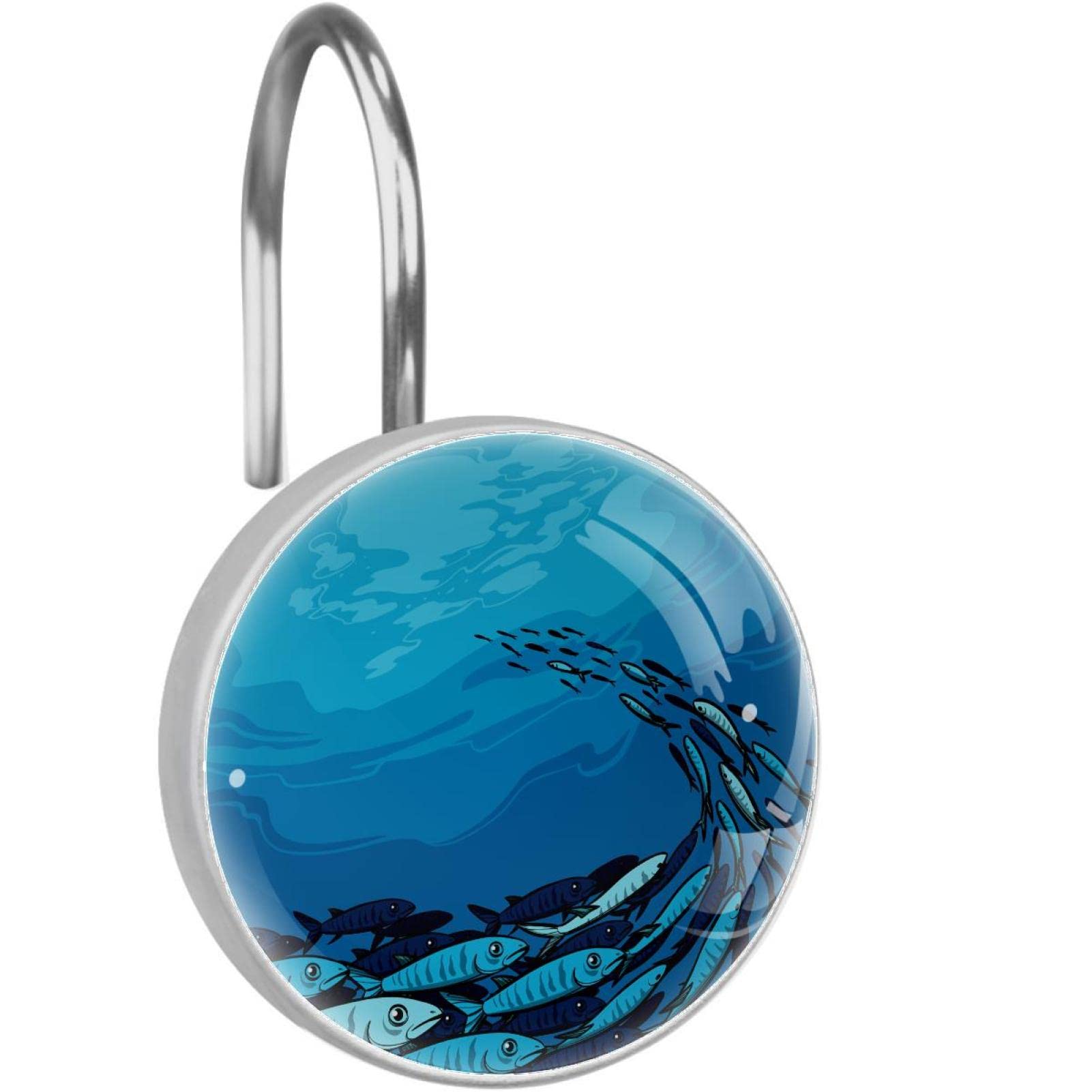 Anneaux de rideau de douche haut de gamme en acier inoxydable bleu