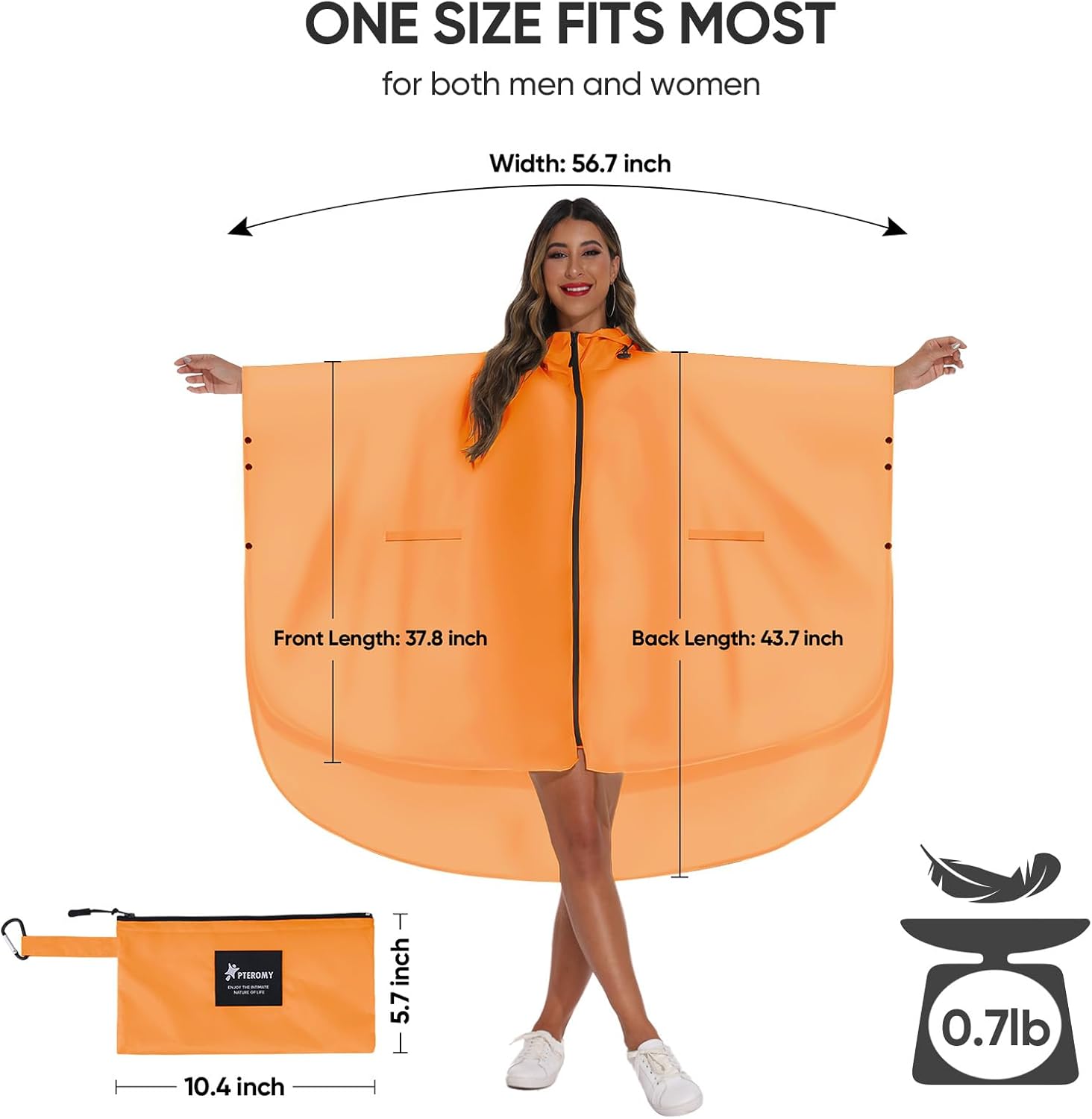PTEROMY Hooded Rain Poncho for Adult with Pocket and Zipper, Waterproof Lightweight Raincoat for Men and Women - Image 2