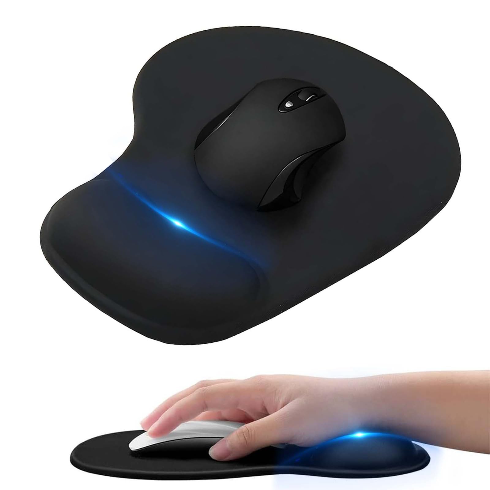 lrgnixs Mouse Mat Wrist Support, Ergonomic Memory Foam Mouse Pad for Wrist Support And Strain Relief, Non Slip PU Base Mouse Pad for Office Gaming Home Travel Use, Waterproof Smooth Surface Black