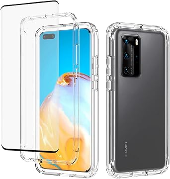 Clear Case Compatible with Huawei P40 Pro Case, ELS-N04 ELS-NX9 Case with Tempered Glass Screen Protector, Cute Crystal Bumper Shockproof Protective Case Cover for Huawei P40 Pro Clear