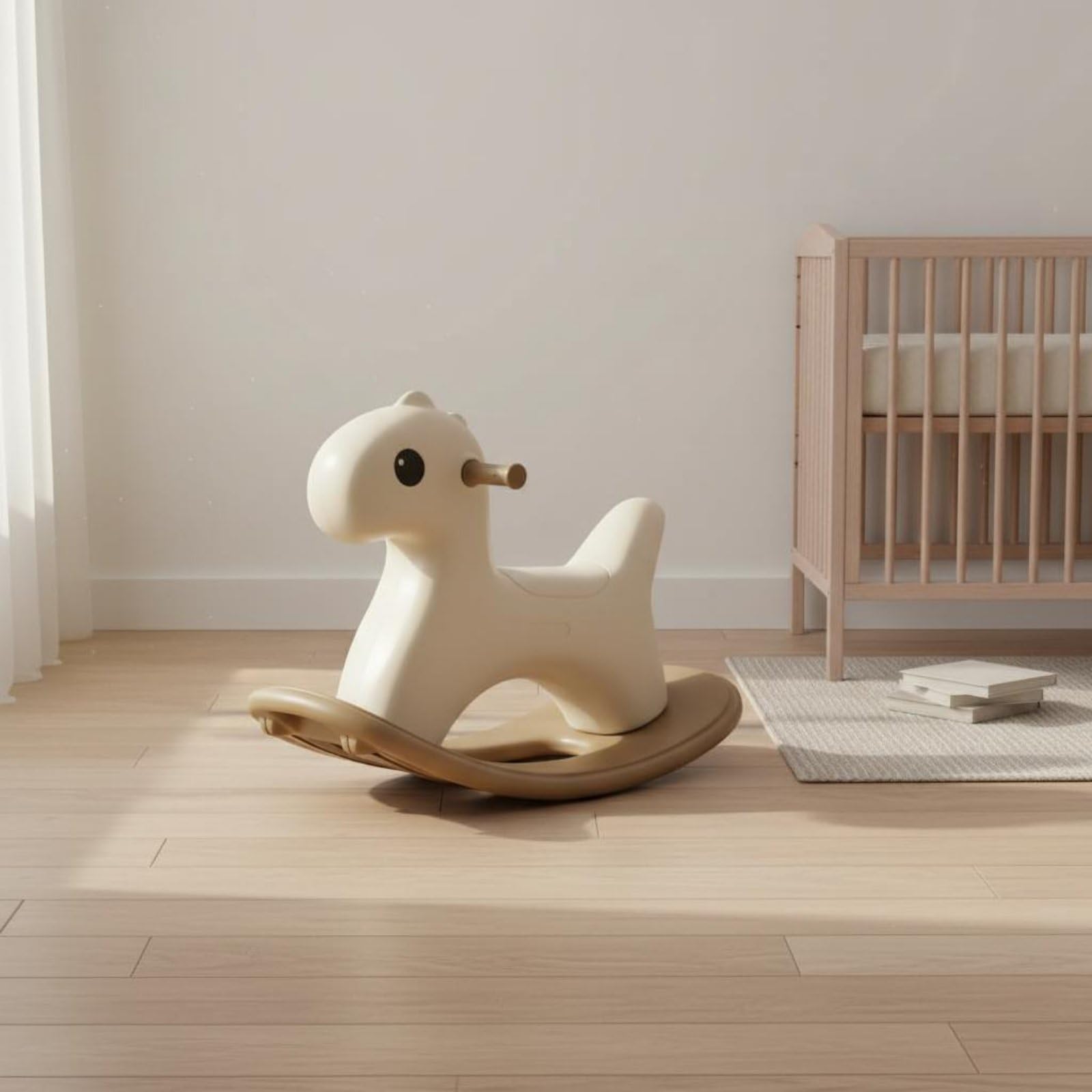 Schaukelpferd kippsicher Kleinkind Schaukelpferd rutschfeste Griffe stabiles Wipppferd für Kinderzimmer, Beige Camel, Mit Streifen