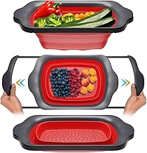 Colander Collapsible - Red & Grey - Over The Sink Colander with Handles - Folding Strainer for Kitchen 6-Quart Capacity - by Comfify