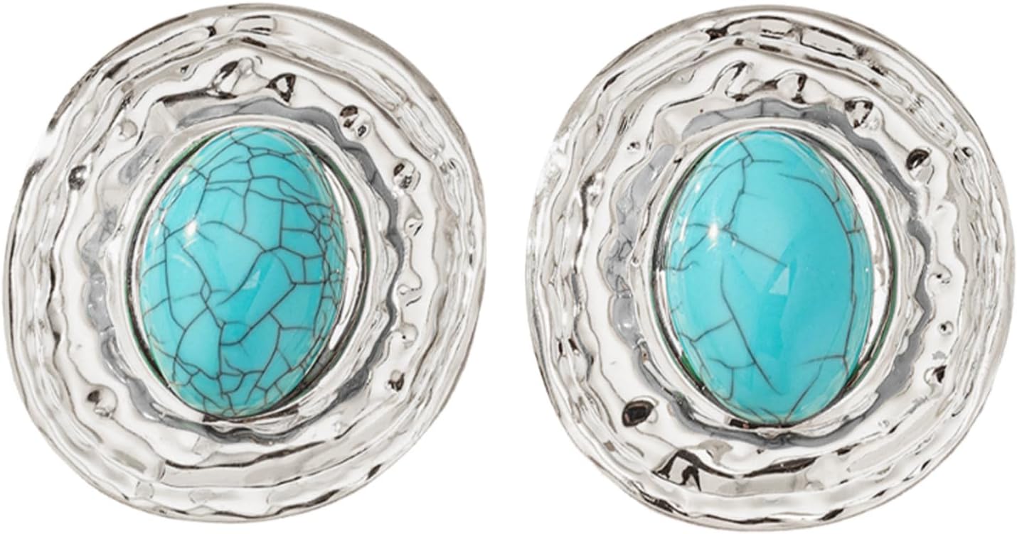 Silver Western Turquoise Statement Earrings for Women,Large Oval Gold Turquoise Dangle Drop Earrings,Vintage Cowboy Cowgirl Jewelry - Image 7