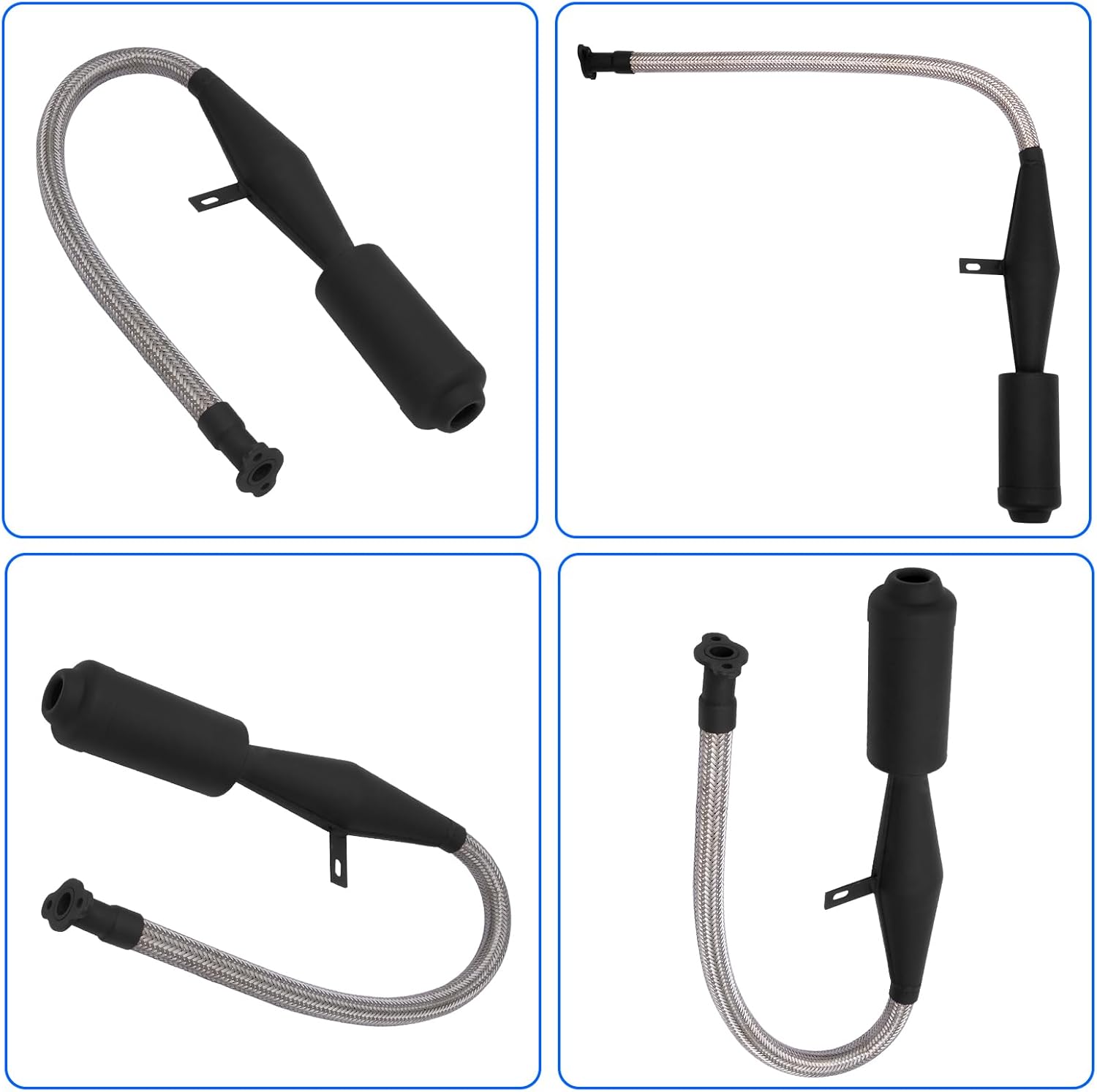 Stainless Steel Flexible Exhaust Muffler Pipe Silencer Gasket Kits for 2 Stroke 49cc 60cc 66cc 80cc 100cc Engine Gas Motorized Bicycle Motor Bike (Black)