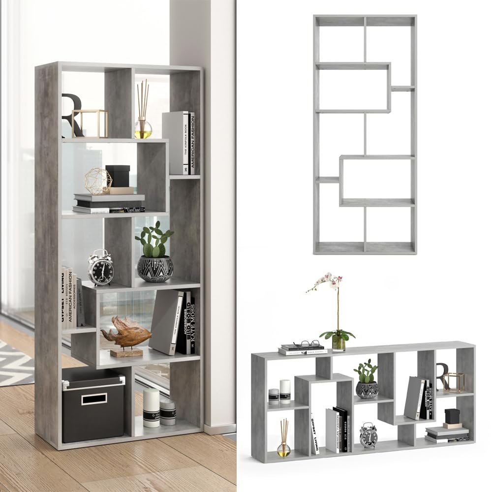 Vicco Raumteiler Noa, Grau, 160.6 x 67.2 cm, geeignet als Raumteiler oder Bücherregal in Z-Form