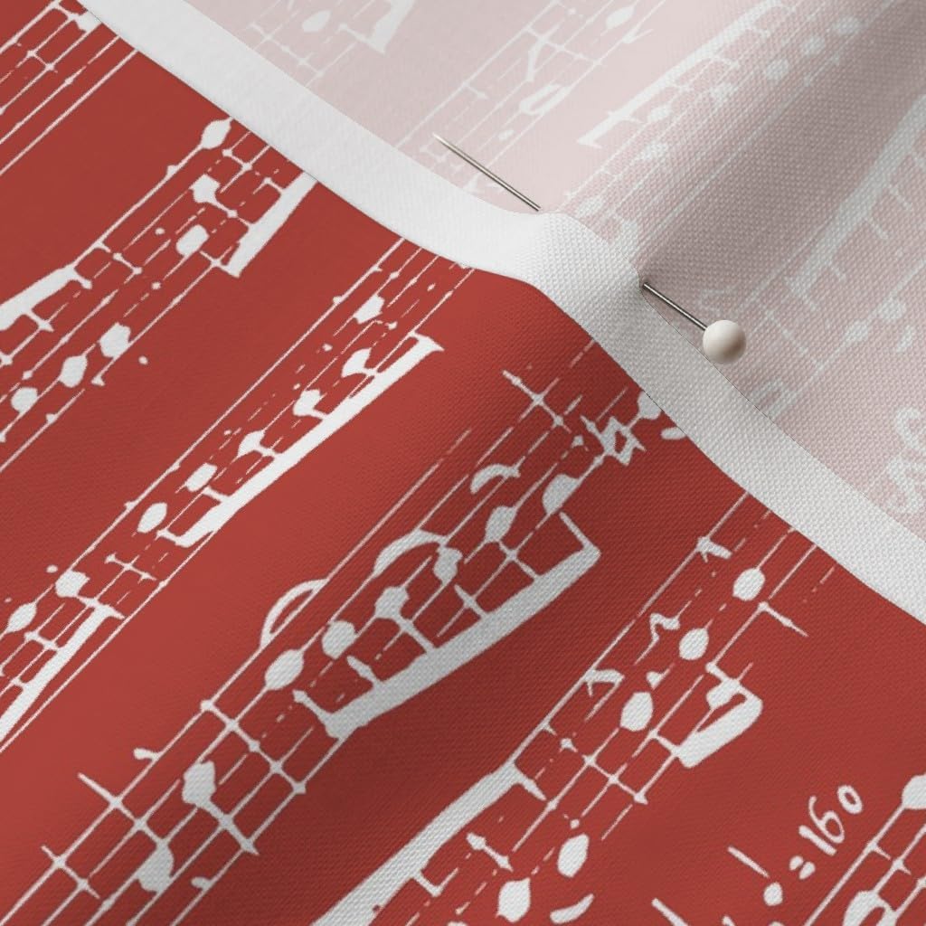 Spoonflower Fabric - Red Music Notes Musical Musician Piano Printed on Petal Signature Cotton Fabric by The Yard - Sewing Quilting Apparel Crafts Decor
