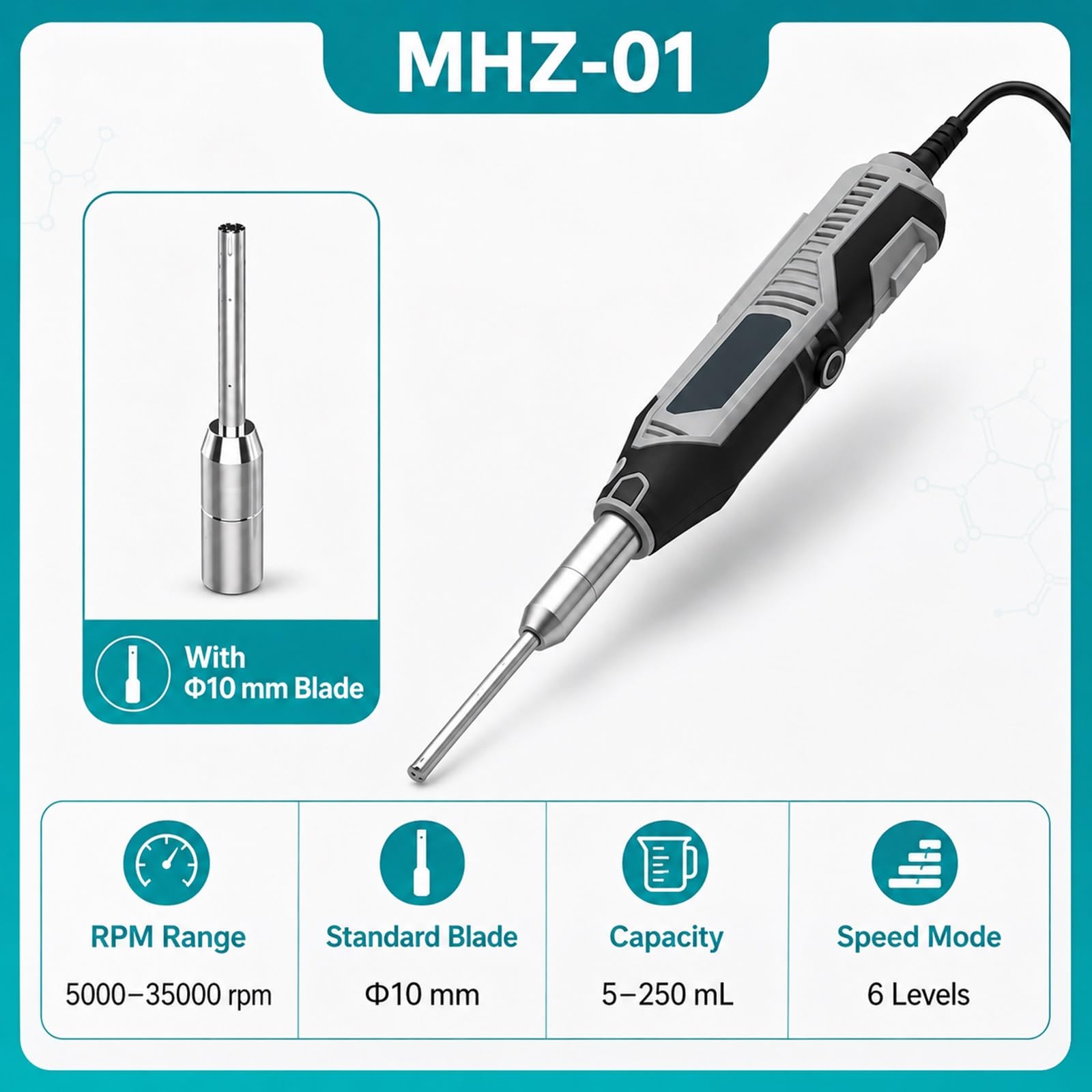 Homogeneizador De Tejidos De Laboratorio De Alta Velocidad, Máquina De Trituración Celular De 0,5 A 250Ml, 6 Velocidades Ajustables (5000-35000RPM), Mezclador Dispersor Y Emulsionador