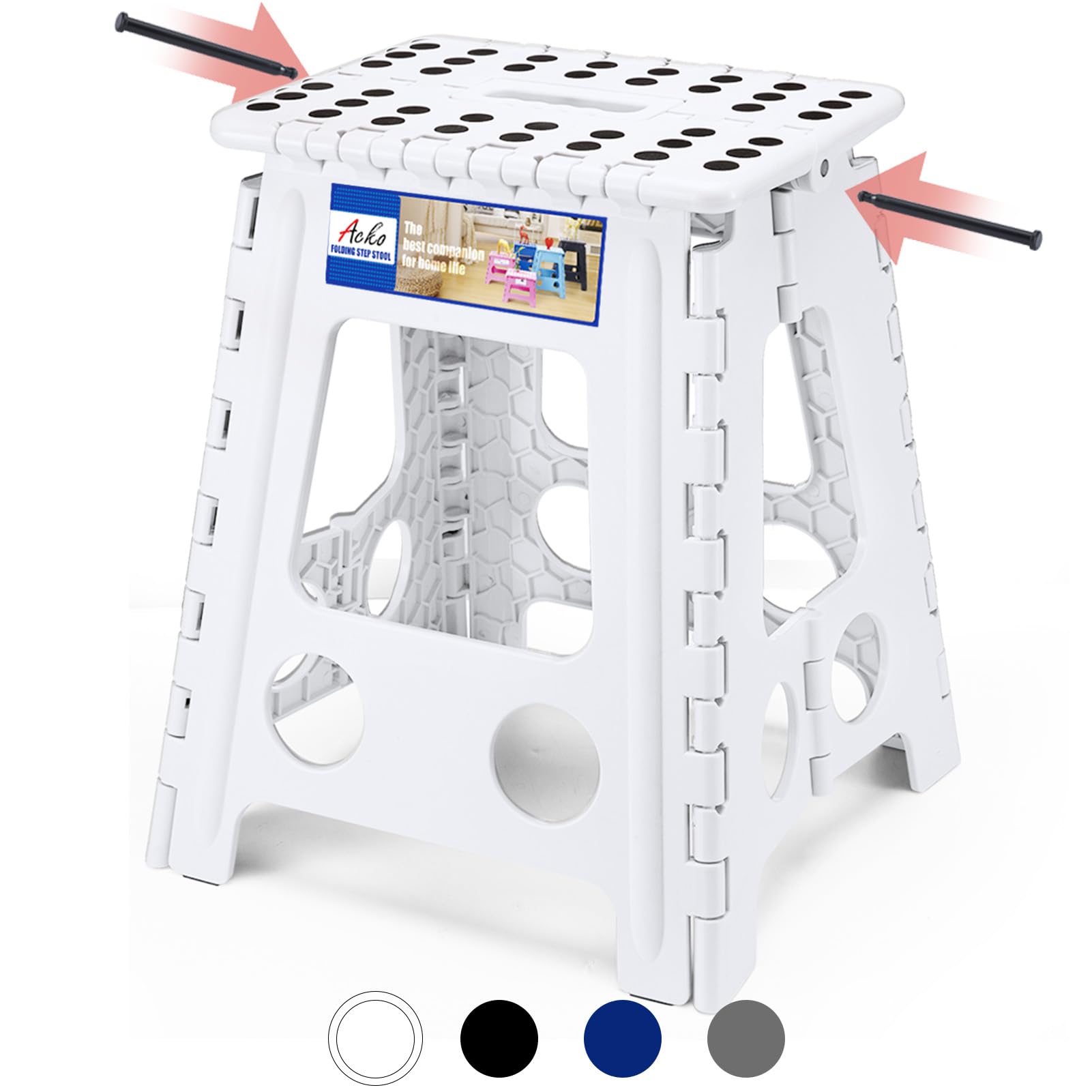 Photo 1 of ACKO Folding Step Stool 16 Inch, 400 lbs Capacity with Safety Lock, White