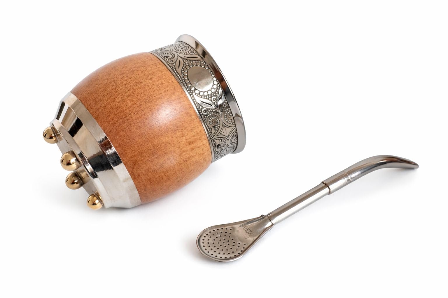 ALMA NATIVA - Mate Imperial Roma Algarrobo con Alpaca y Bronce – Modelo Premium - Kit con bombilla + yerbera