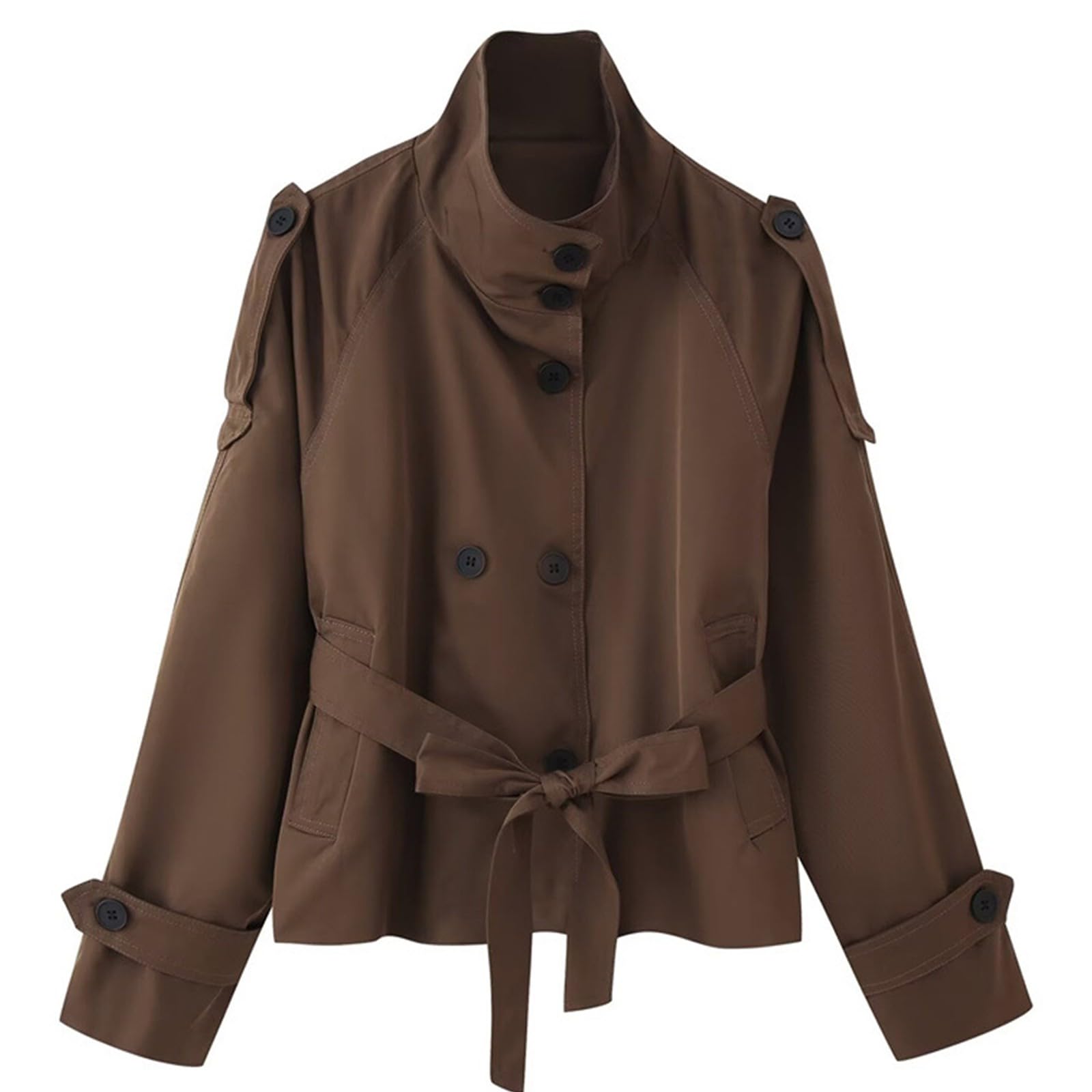 Trenchcoat Damen Kurz - Kurzer Jacke Zweireiher Kurzmantel Übergang Trench Coat Klassische Herbst Frühling Sommermantel Leichte Damenmantel Mantel Übergangsmantel Reverskragen 1