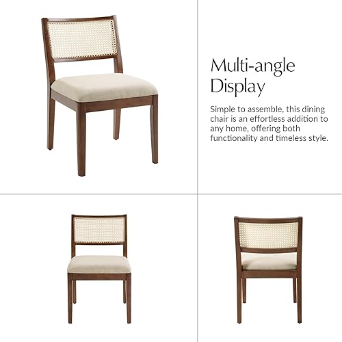 Miniatura 7 de HULALA HOME Juego de 2 Sillas de Comedor de Ratán, Sillas de Cocina y Comedor de Madera Maciza Francesa con Respaldo Curvo, Silla de Acento Tapizada