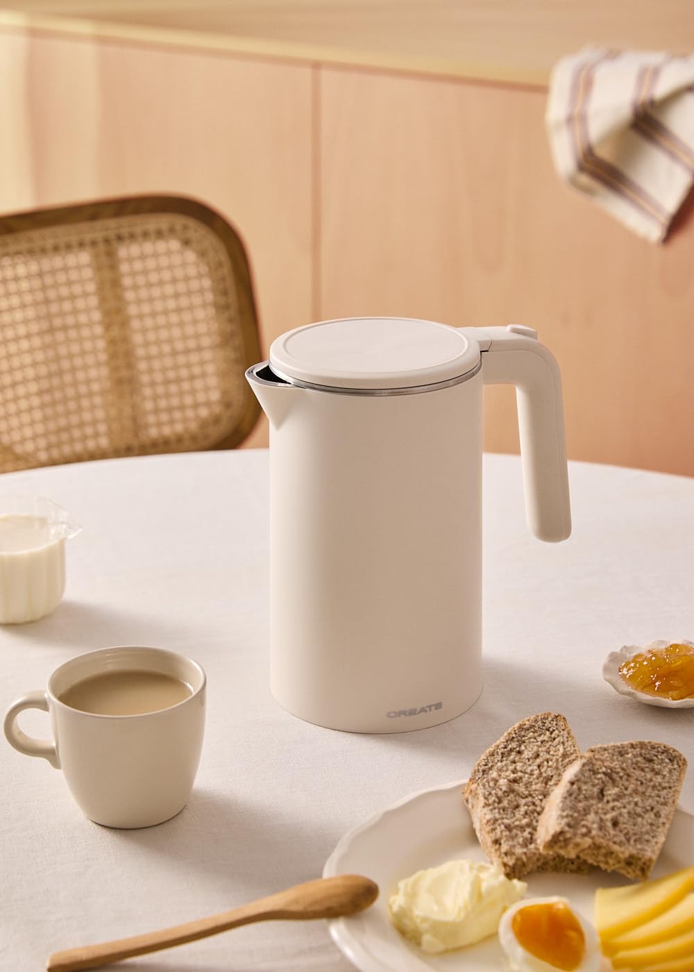 CREATE/KETTLE STUDIO PRO/Bouilloire électrique 1L blanc cassé/Contrôle de température, fonction maintien au chaud, enrouleur de câble, arrêt automatique, 1000W