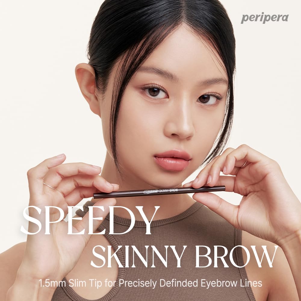 PERIPERA Speedy Skinny Brow (08 Taupe Beige), 1.5mm Precise Eyebrow Pencil, Dual-Sided Fine Tip Shades, Define Fills Brow Make up, K Beauty, Korean Make-up