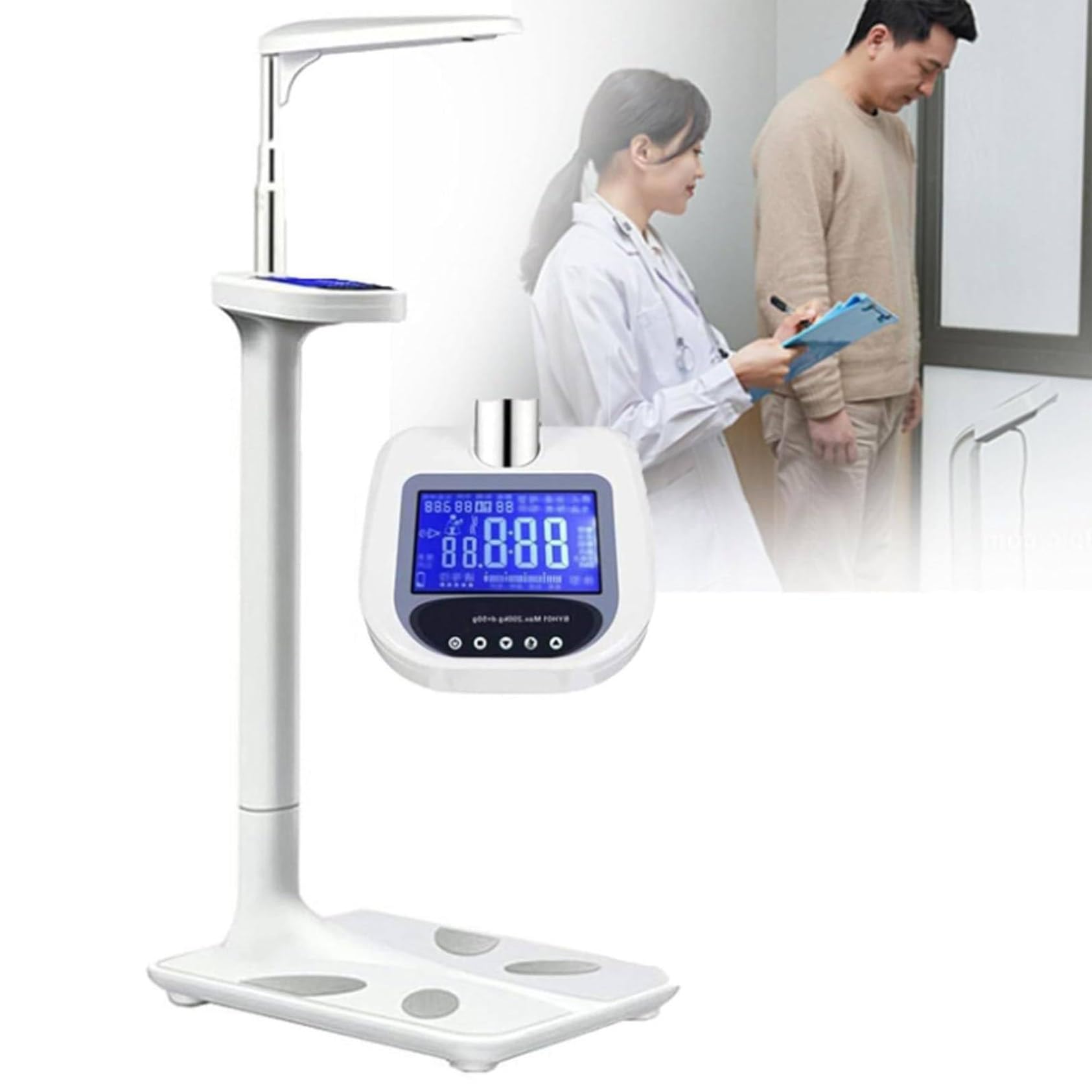 Height and Body Fat Analyzer, Vertical Height and Weight Measuring Instrument, Retractable Height Measuring Device with Display and Voice Announcement