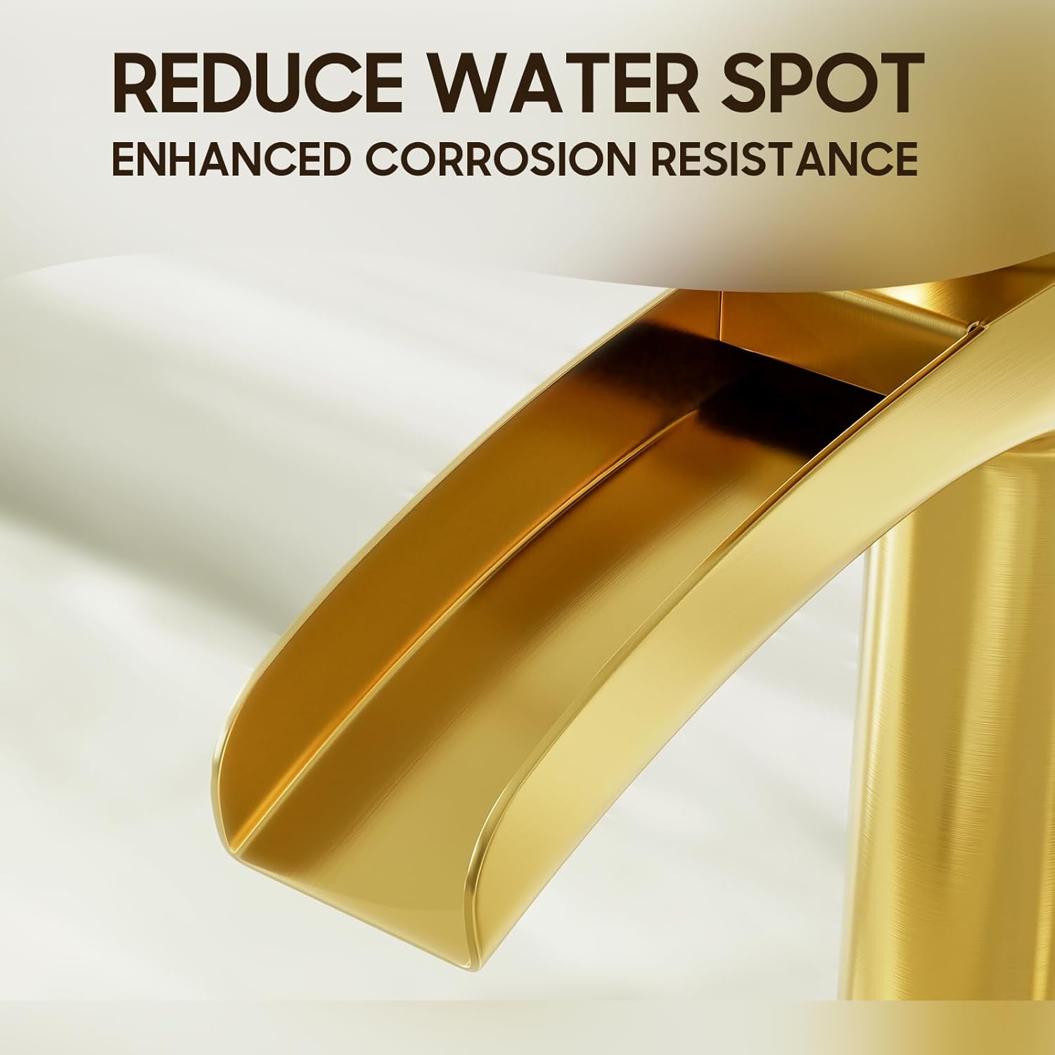 Phiestina Brushed Gold Tall Bathroom Vessel Sink Faucet, Single Hole Single Handle Waterfall Modern Bathroom Faucet, with Pop Up Drain and Water Supply Line, NS-SF01-BG-V
