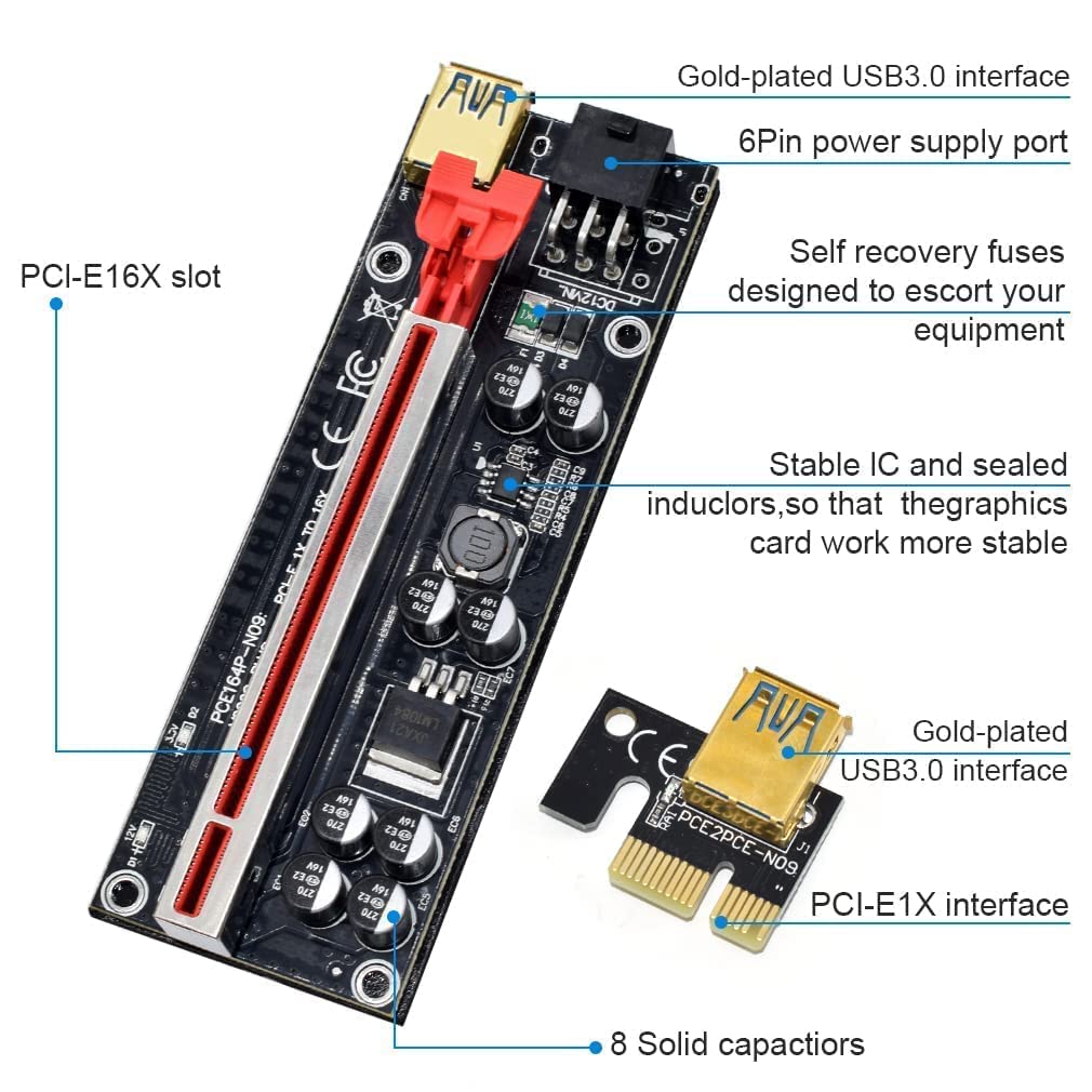 マイニング PCIEライザーカード 新品 動作確認済み 6個セット ラストセット マイニングマシン GTX1070