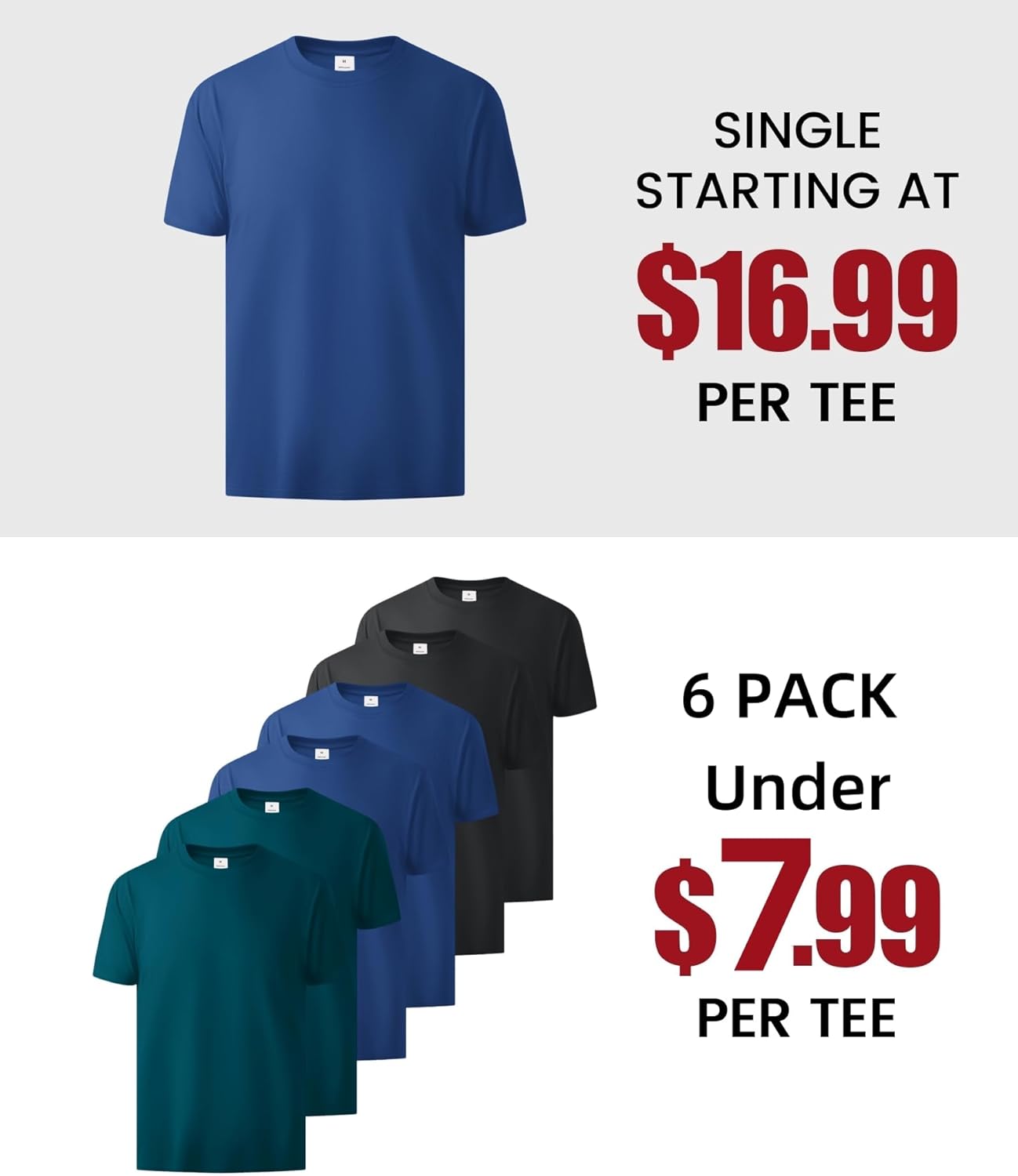 Little Beauty 6 Pack T Shirts for Men Cotton Crew Neck Short Sleeve T-Shirts Breathable & Moisture Wicking Tee - Image 6