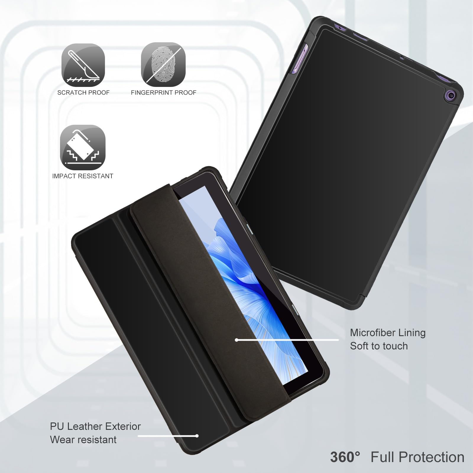 Custodia sottile per tablet Amazon Fire HD 10 da 10,1 pollici (13a generazione, 2023Release), custodia per Kindle Fire 10, custodia a tre ante con supporto a doppia angolazione, retro in morbido TPU,