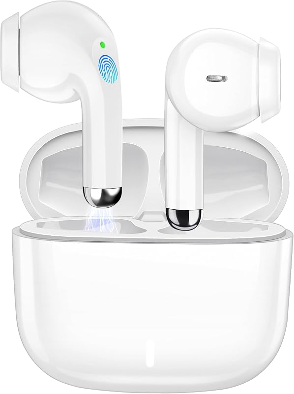 ACANDYA Bluetooth 5.3 Wireless Earbuds for iPhone Headphone with Mic White | Wireless Headphones for iPhone 17 16 15 14 13 XR/iPad 10th HiFi Stereo Sound Earphones with Mic Noise Cancelling Headset