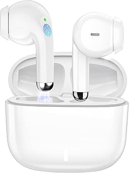 ACANDYA Bluetooth 5.3 Wireless Earbuds for iPhone Headphone with Mic White | Wireless Headphones for iPhone 17 16 15 14 13 XR/iPad 10th HiFi Stereo Sound Earphones with Mic Noise Cancelling Headset