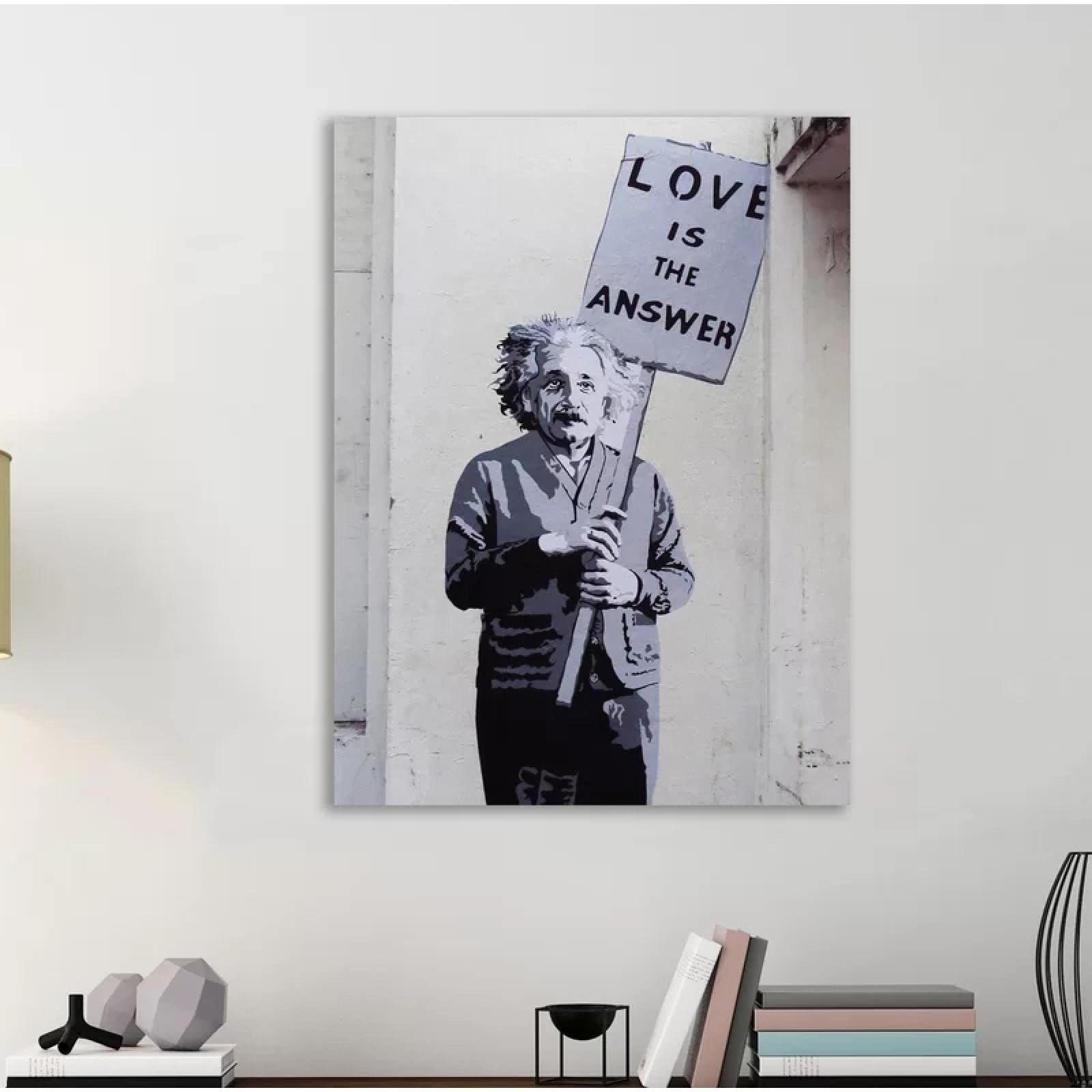 Einstein, Love Is The Answer II por Banksy Canvas Art Posters and Prints with Framed Farmhouse Wall Decor Murals 90x70cm Marco interno