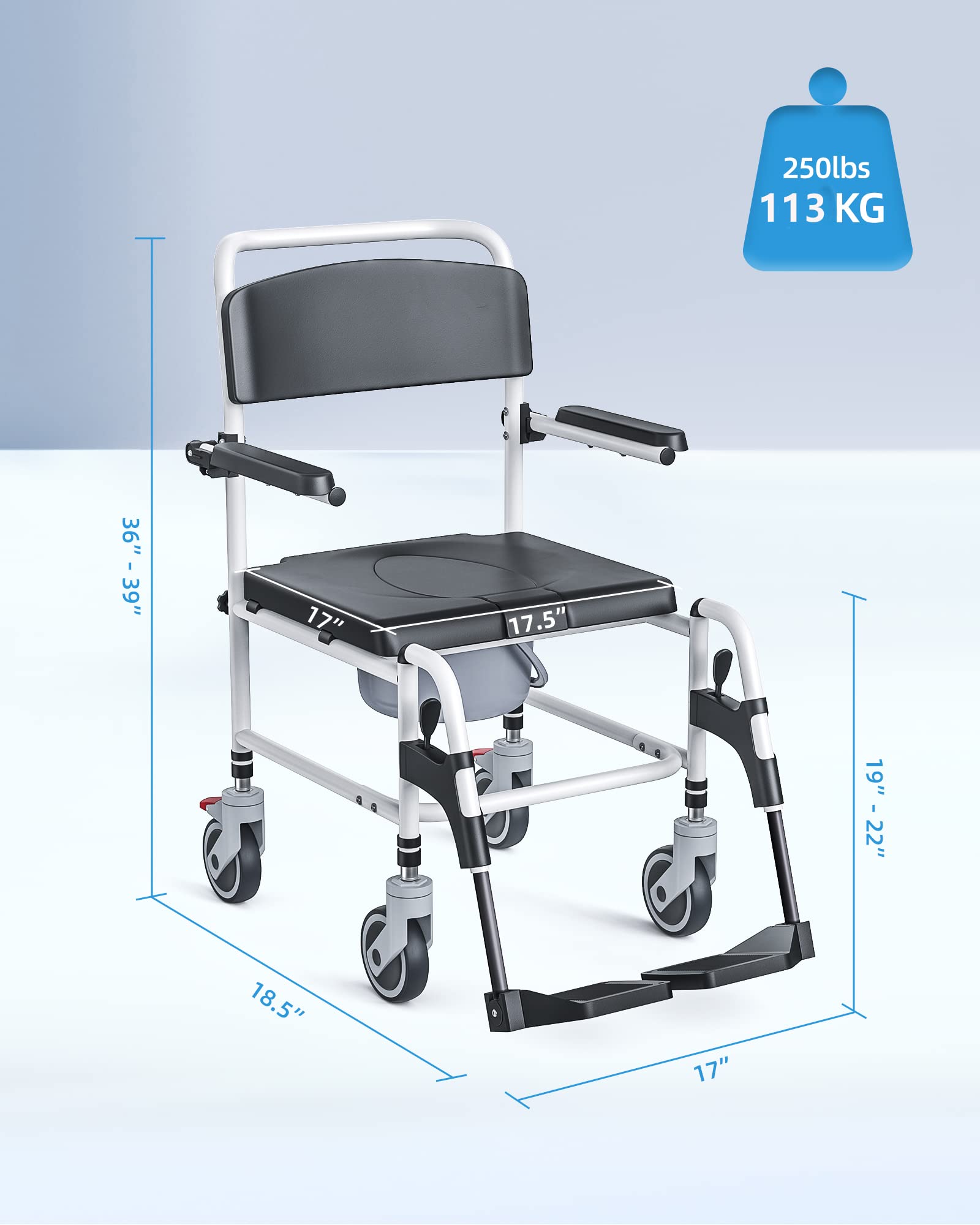 Buy AIHO Shower Wheelchair with Commode Rolling Bedside Commode with