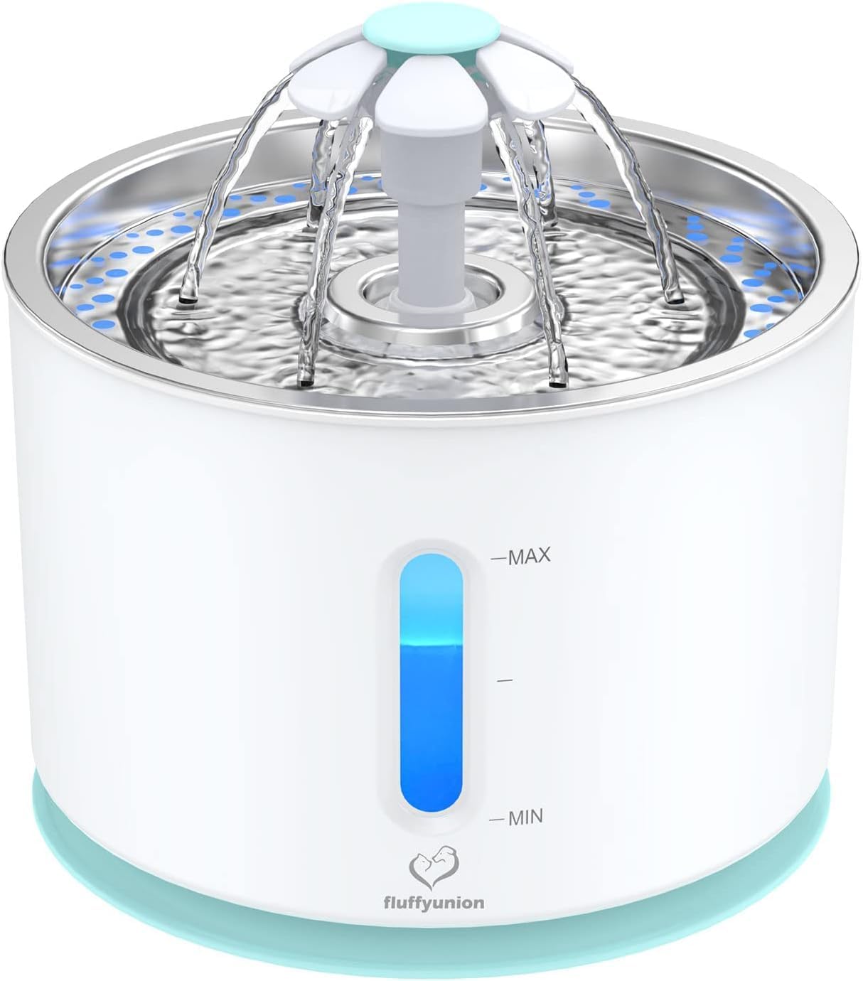 Cat Water Fountain with Stainless Steel Lid, 2.4L/81oz Automatic water dispenser for Cats and Dogs