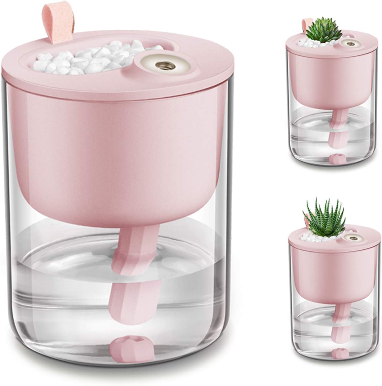 Humidifiers, DCMEKA Mini Small Humidifier for Bedroom, USB Cool Mist Humidifier for Plants, Personal Portable Humidifier with Night Light for baby, office, Whisper Quiet, 4H Timed Auto-off(Pink)