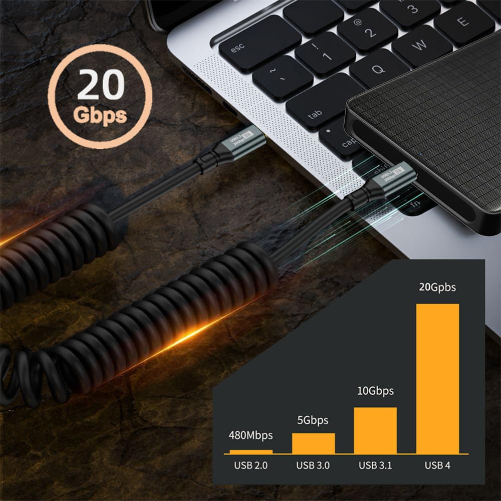 xiwai USB4 Stretch Tipo C maschio a femmina prolunga tastiera caricatore USB C avvolto cavo dati 20 Gbps 100 W 8K per computer portatile tablet