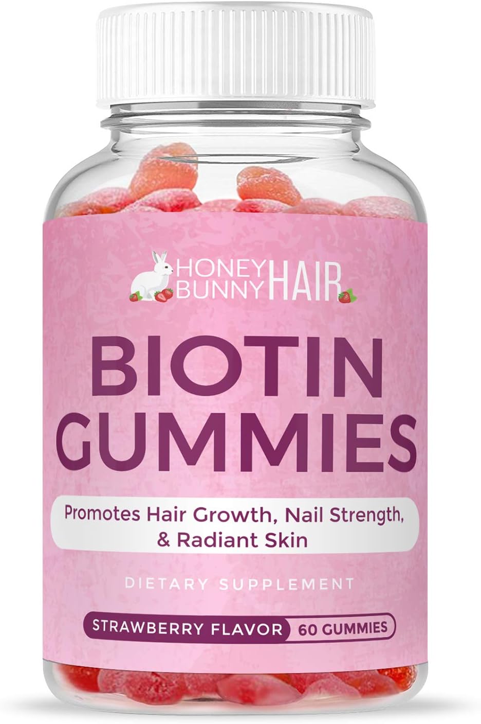 Hair Growth Vitamins Gummies with Biotin - Grow Strong Hair Faster - Improve Thickness, Strength & Length - Vegan, Gluten-Free - Natural Hair, Skin, Nails Supplement - 60 Gummies