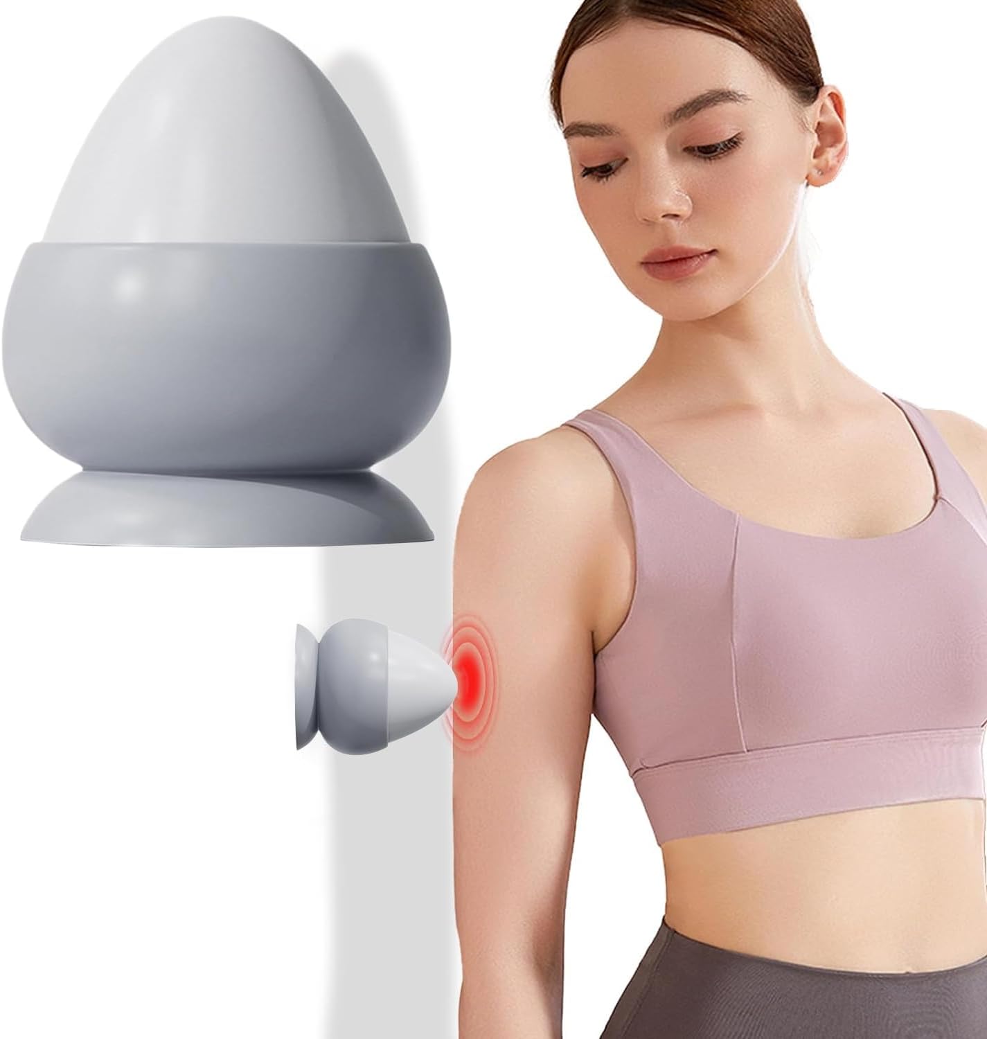 Mountable Massage Ball with Suction Cup, Trigger Point Therapy Tool, Manual Self Targeted Pressure Massager for Stress Relief, Muscle Knot, Myofascial Release, Deep Tissue Massage (Gray)
