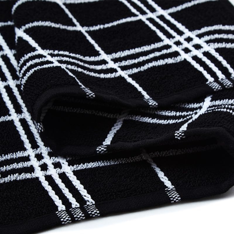 Encasa XO Kitchen Towels and Dish Cloths Sets | Terry Black Highly Absorbent Cotton Terry Towels | 12"x12" | Multipurpose for Washing Dishes and Cleaning Pack of 12 - Image 8