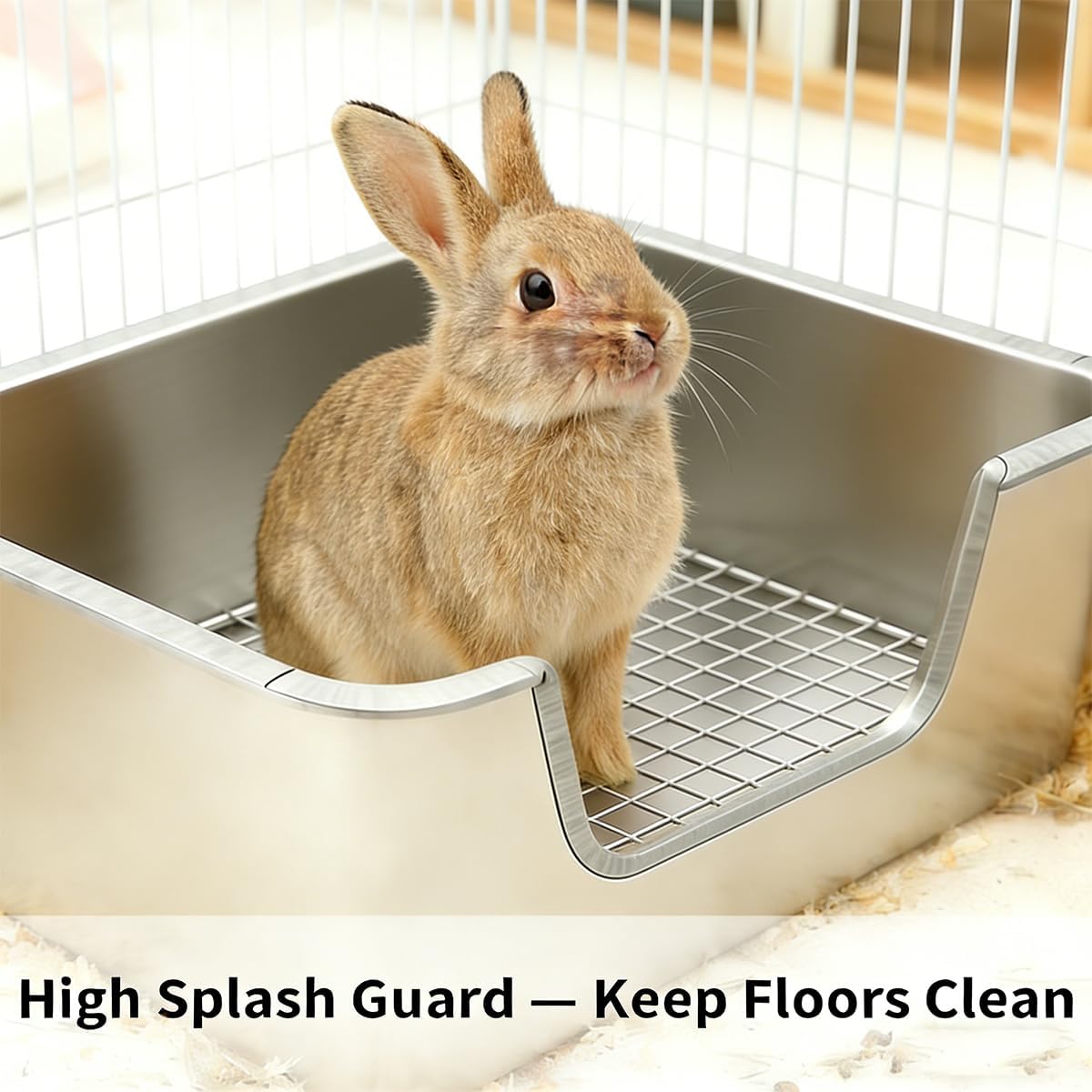 Stainless Steel Rabbit Litter Box – Large Bunny Litter Box with Grate, No Odor, Easy Clean Metal Rabbit Toilet for Indoor Cage