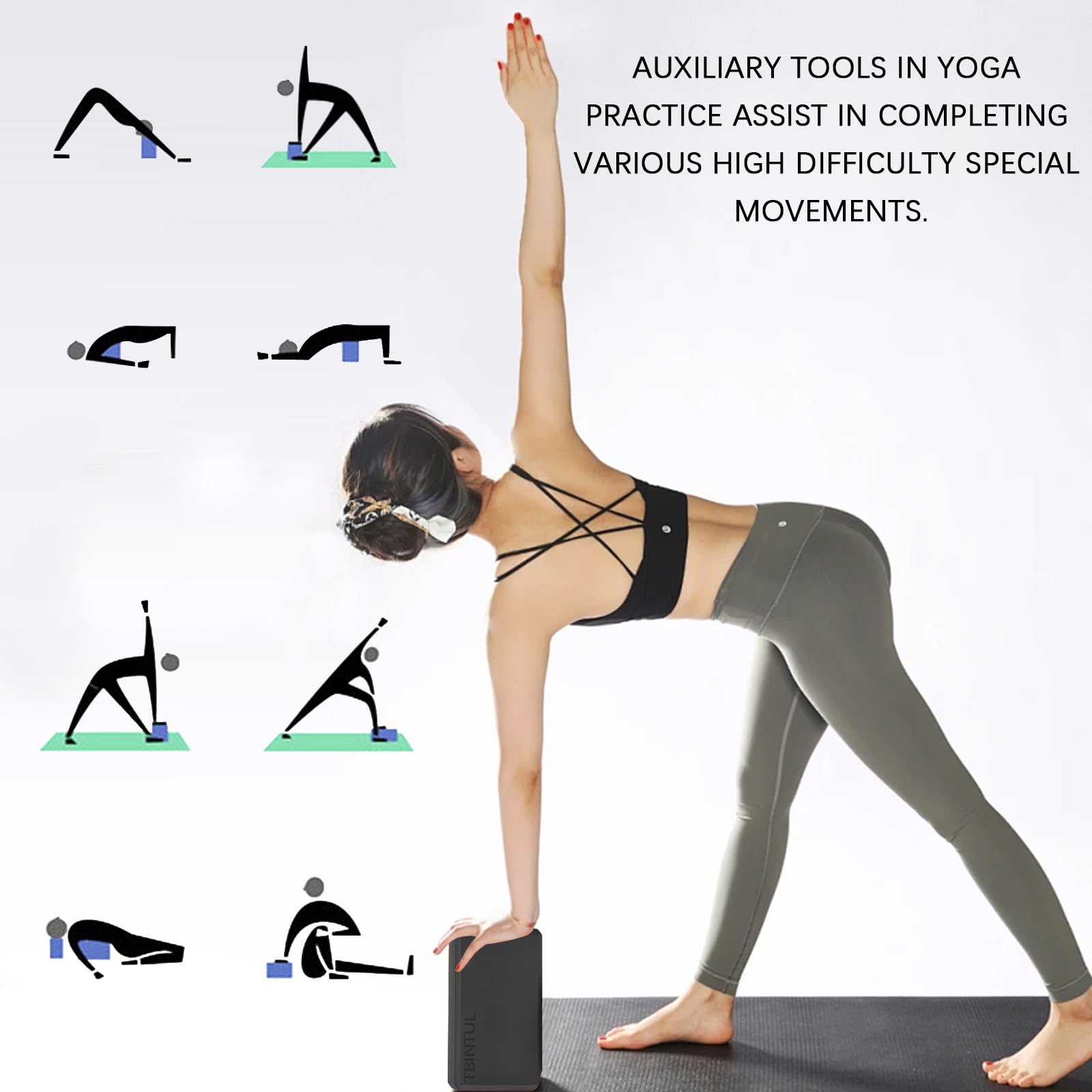 2 x blocchi yoga, 23 x 15 x 7,5 cm, EVA per donne e uomini, nero