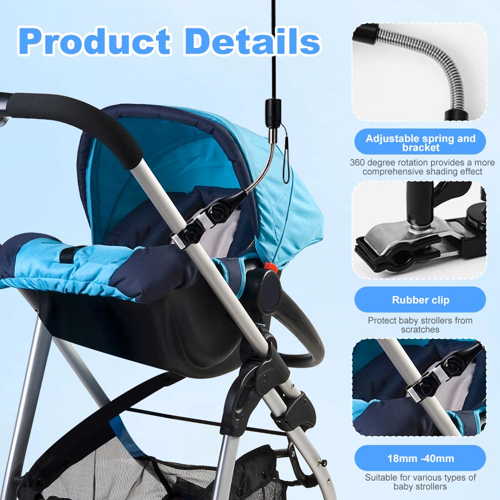 Foreverup Ombrellino Parasole Passeggino, Ombrellino Passeggino Universale, Ombrellone per Passeggino, 96cm 50+ UV Ombrello Universale per Bambini e Neonati Protezione Solare (Nero)