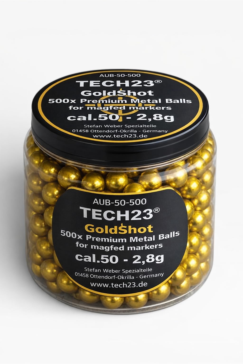 TECH23 GoldShot Performance Alu BBS Cal.50 – 2,8 g - Metall Kugeln Kaliber 50 für t4e & alle magfed Marker im Kaliber 50 - Besser als Stahlkugeln! - 100 oder 500 Stück